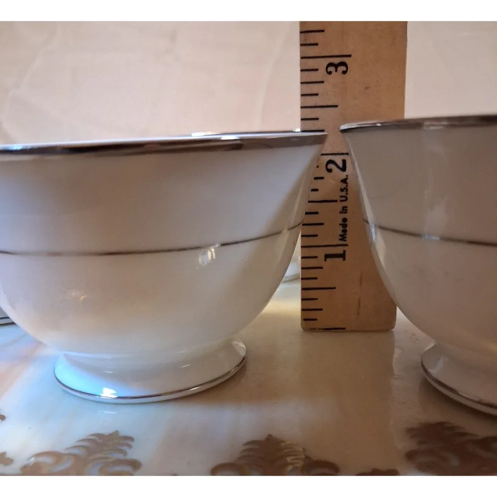 Style House Fine China Wedding Band Tea Cups Set of 8 Platinum Trim Japan White